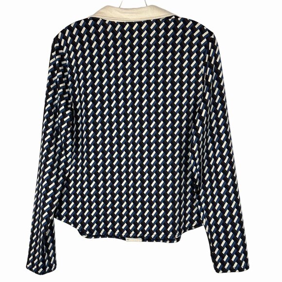 New Melloday Long Sleeve Button-Down Geometric Knit Shirt Dual-Color Collar - Picture 3 of 13
